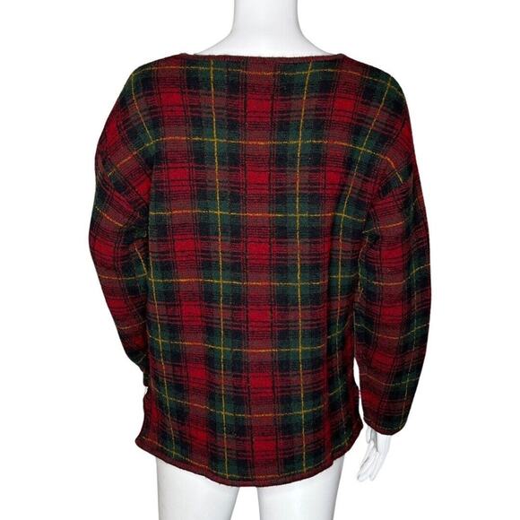Express Tricot Sweater Womens Small Red Green Plaid Wool Blend Cabincore Vintage - Picture 4 of 8